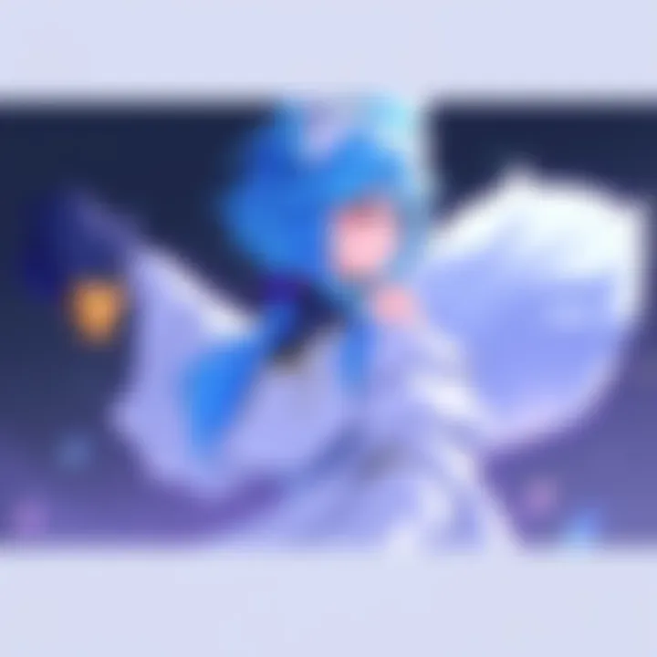 An illustration of Weiss Schnee transformed into a fox Faunus with elegant features, showcasing her blue hair and a fox-like tail, alongside a bird Faunus character