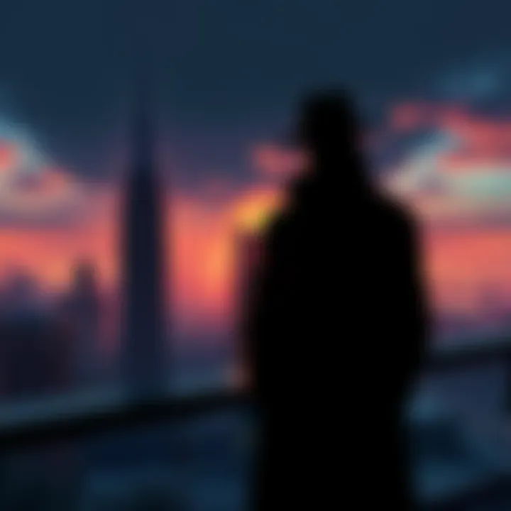 A silhouette of a spy in a trench coat and hat, standing on a rooftop overlooking a city, symbolizing intelligence and stealth.
