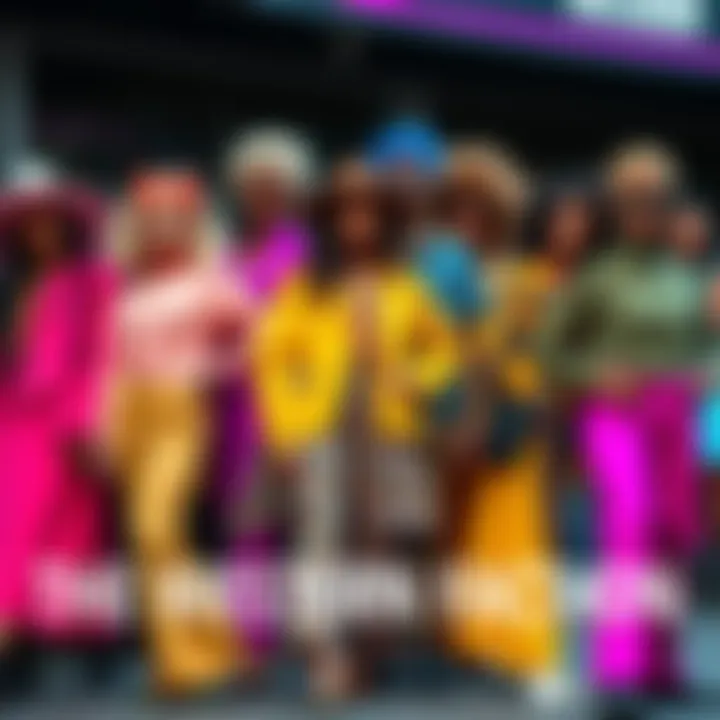 A group of diverse people showcasing the latest fashion trends from the Western Faction, featuring bold colors and unique styles.