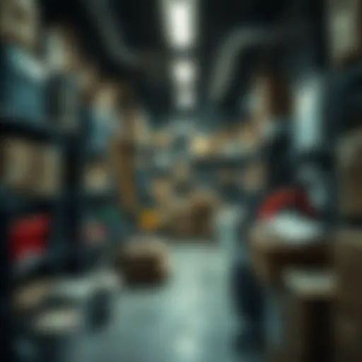 A busy storage area filled with boxes and equipment, showing signs of overcrowding and disorganization at Whitebeard Upscale.