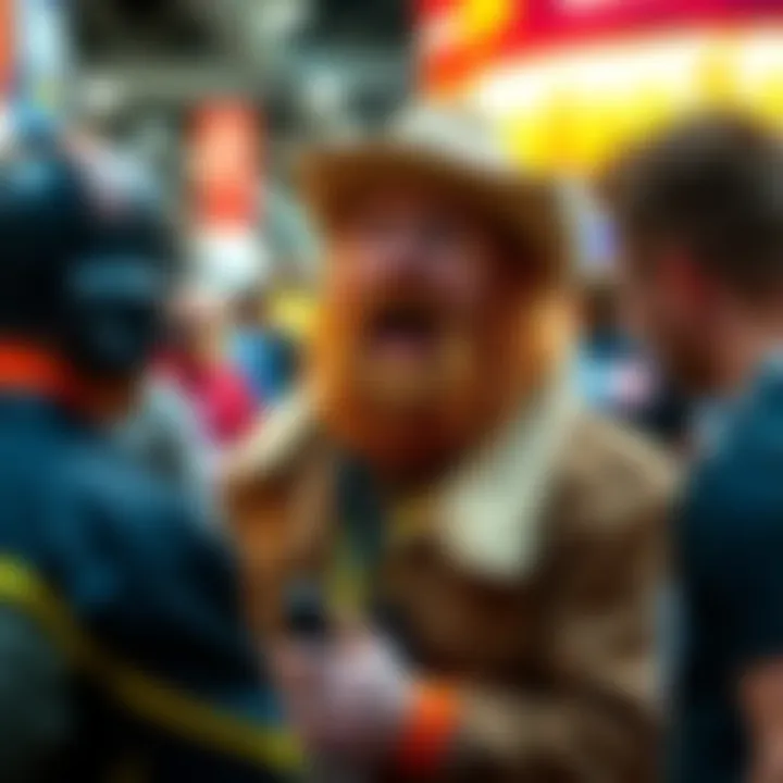 Whole Wheat Pete interacting with fans at a convention, showcasing his controversial presence.