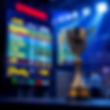 Winning Strategies A trophy next to a scoreboard showing winning teams and scores in various competitions.