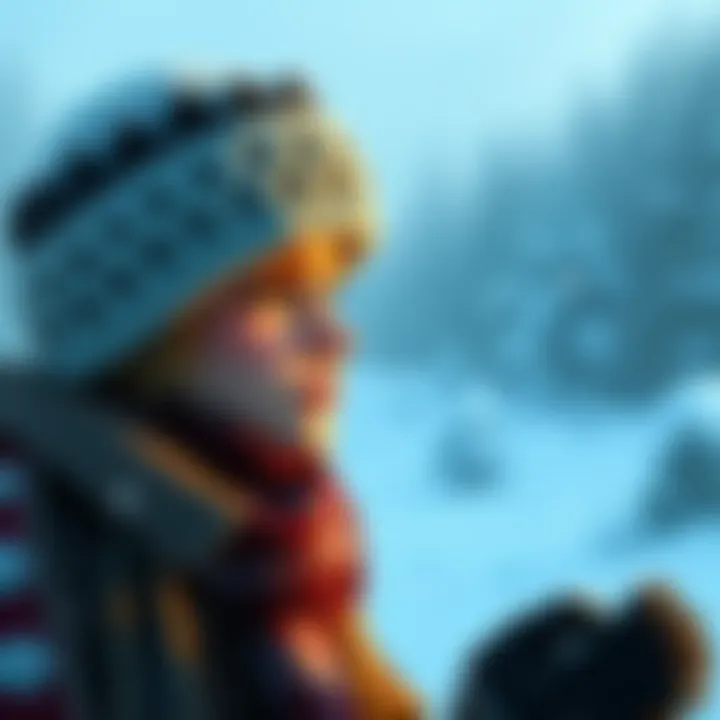 A character resembling Winter, looking thoughtfully at a snowy landscape, with a blank expression, surrounded by snowflakes.