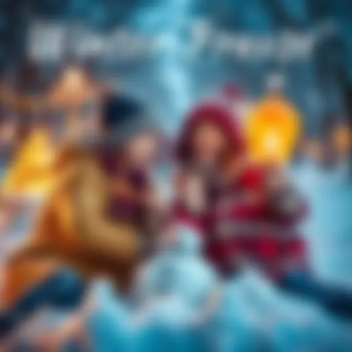 A group of friends bundled up in warm clothes, joyfully enjoying winter activities like snowball fights and building a snowman in a park.