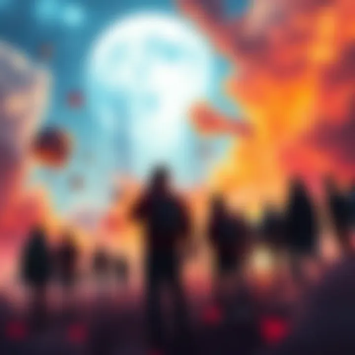 A group of people standing in awe as they witness strange phenomena in the sky, representing the aftermath of significant events like the Nationwide Circle's activation.