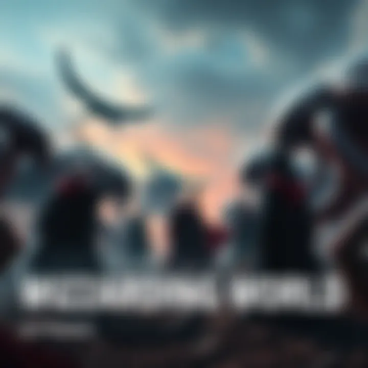 A dramatic scene showing Harry Potter characters preparing for battle against Tyranids in a fantasy landscape.