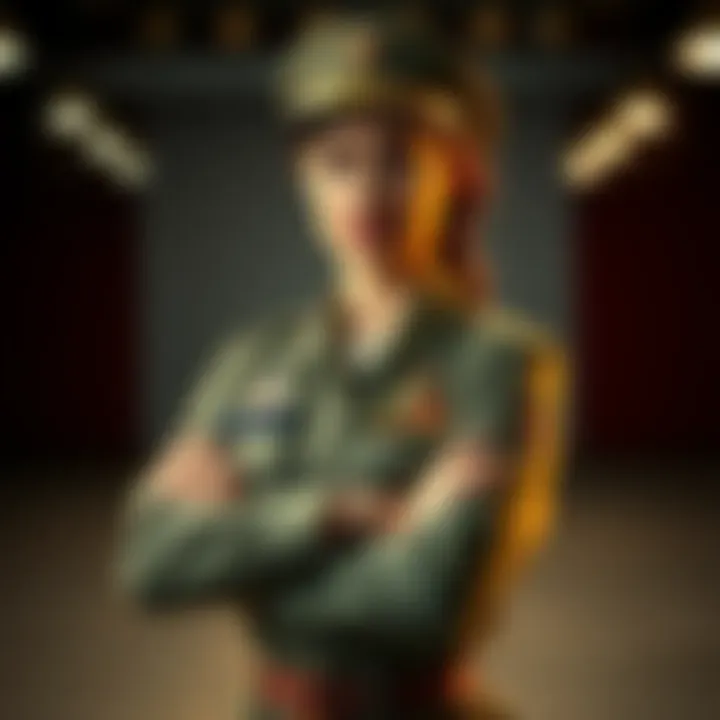 Woman in Military Uniform A woman proudly wearing a military uniform, standing confidently with her arms crossed, symbolizing strength and dedication.