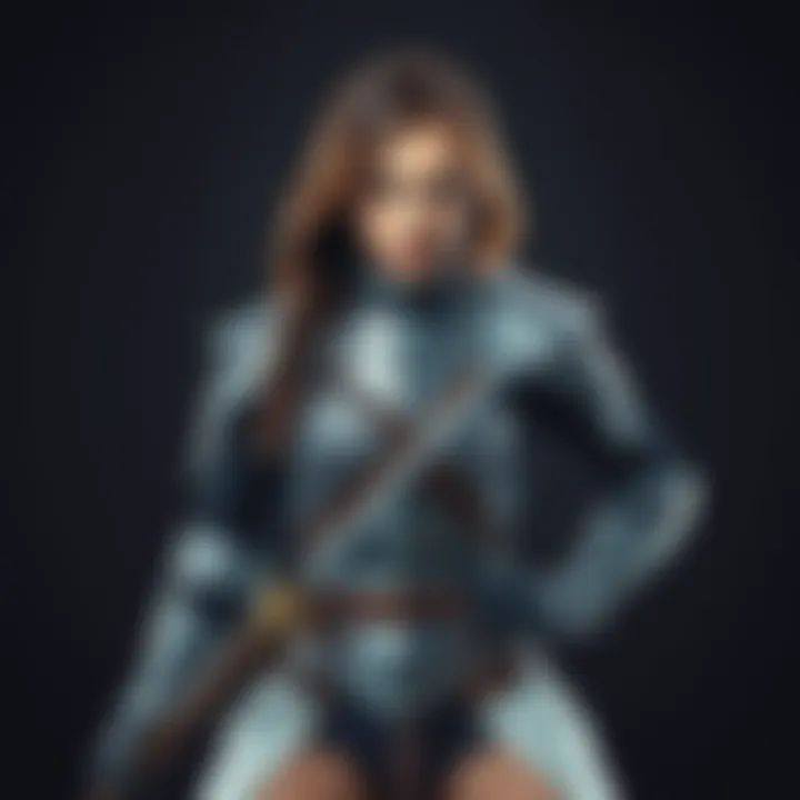 A woman showcasing strength and femininity, wearing newly designed knight fit attire with a confident stance.