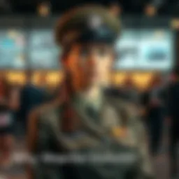 A woman dressed in military attire stands with a concerned expression, discussing her military status during a formal event