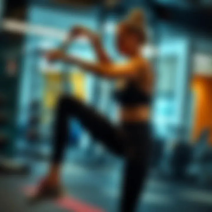 Woman stretching her thighs A woman stretching her thighs in a gym, focusing on fitness and body image