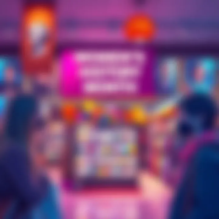 A vibrant store display celebrating Women's History Month with colorful banners, images of influential women, and themed decorations to attract customers.