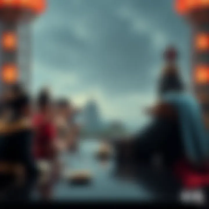 World Nobles and Kong Meeting A meeting scene showing World Nobles in elegant attire discussing governance with Kong, who is dressed in military uniform, symbolizing the power struggle in global leadership.