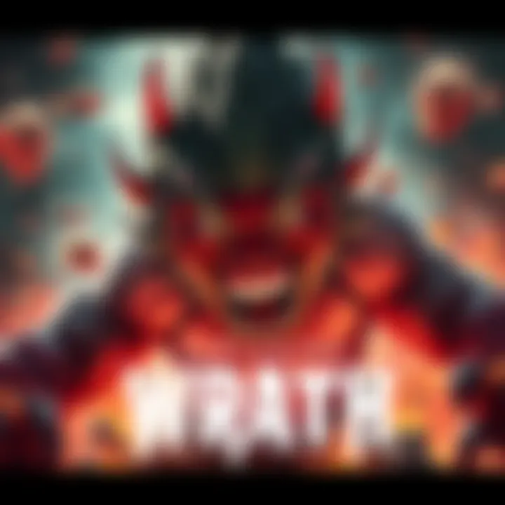 A fierce gachi character showing intense anger, surrounded by chaotic energy and destruction.