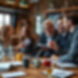 Writers Laughing Together Group of writers sharing jokes and laughter around a table filled with notebooks and coffee cups