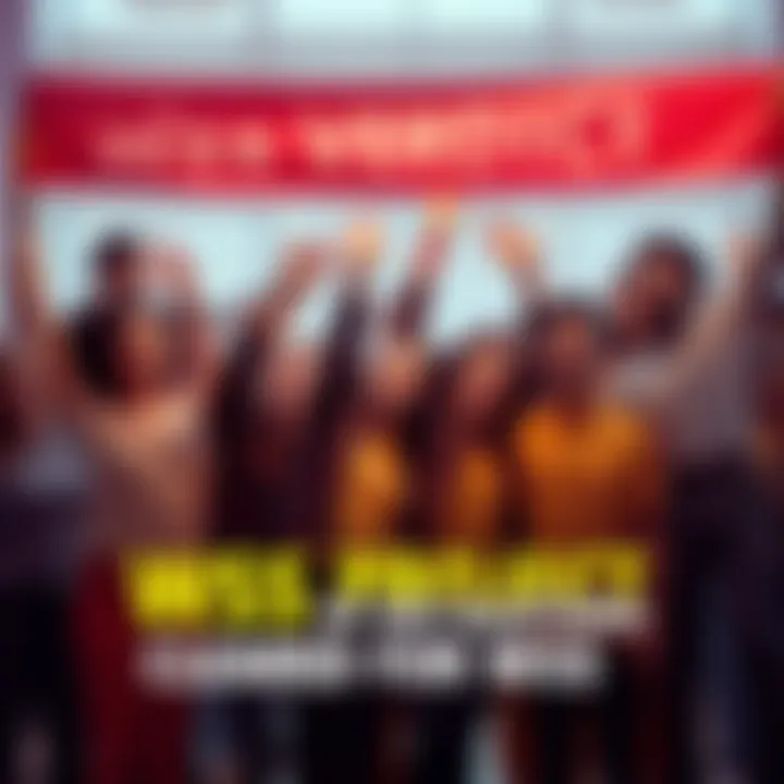 A group of people celebrating the clearing of allegations against the WSS project with banners and smiles