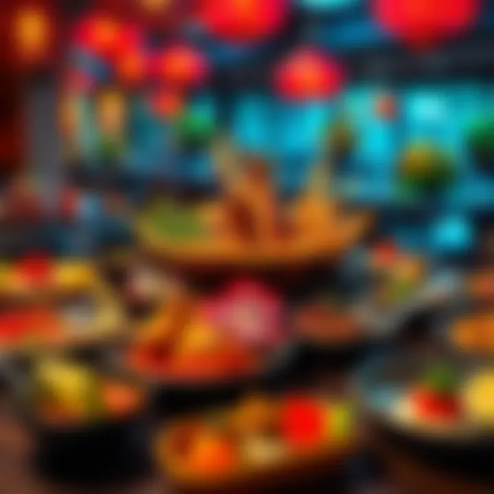 A vibrant table spread featuring unique dishes from Wucci/Wissho, showcasing colorful plating and fresh ingredients.