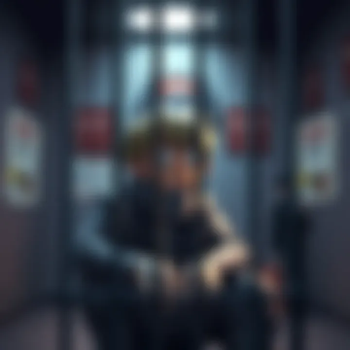 A character resembling Yagoo sitting in a jail cell, looking contemplative, with Hololive posters on the wall.