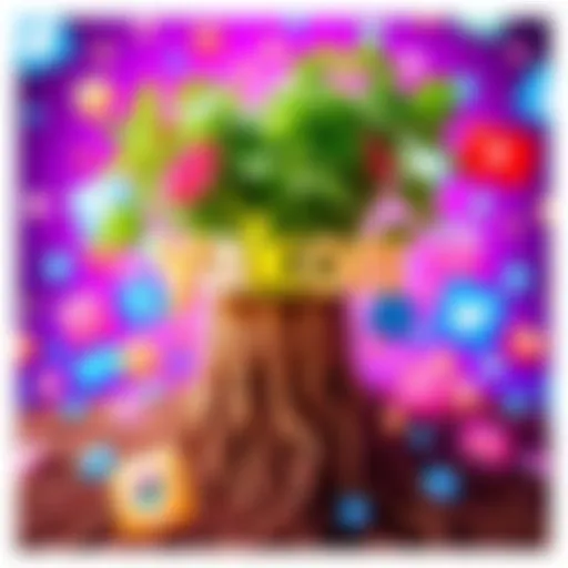 A vibrant display of Yakon roots alongside social media icons, symbolizing its rising popularity.