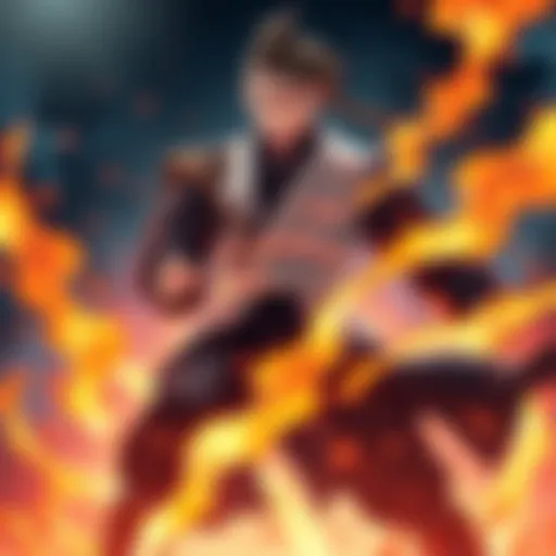 Yamamoto stands ready in a battle stance, flames surrounding him, hinting at his powerful Bankai, with an intense expression on his face.