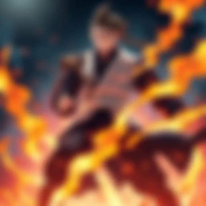 Yamamoto stands ready in a battle stance, flames surrounding him, hinting at his powerful Bankai, with an intense expression on his face.