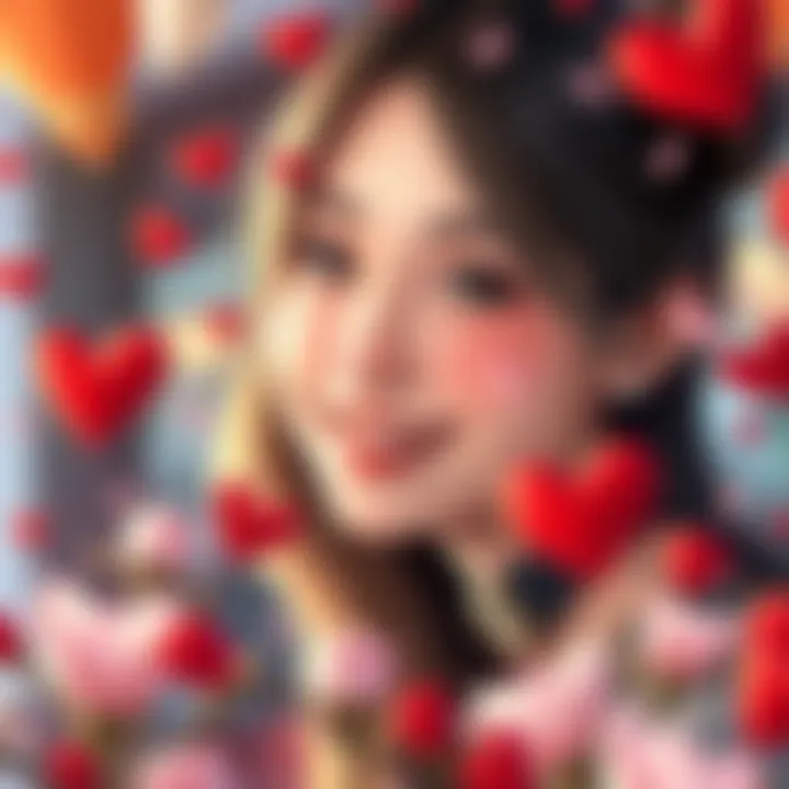 A Yandere girlfriend with a soft smile, surrounded by romantic decorations, symbolizing a perfect relationship