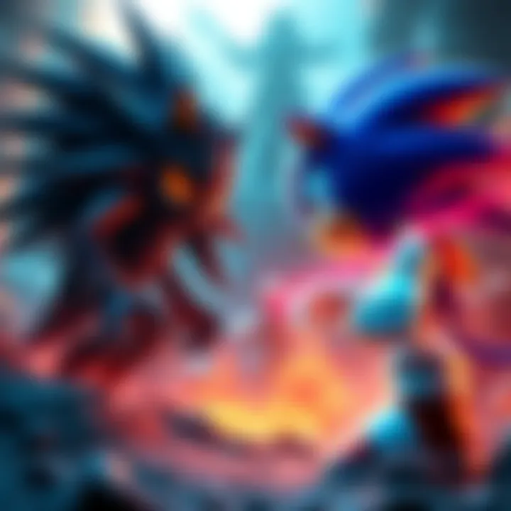 Yhwach and Sonic the Hedgehog confront each other in an epic battle setting, with Yhwach showcasing his dark energy and Sonic poised to speed into action.