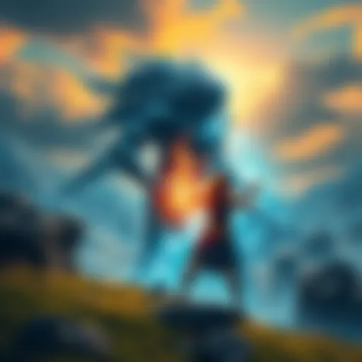 Ymir crafting her titan body with energy flowing around her in a surreal landscape