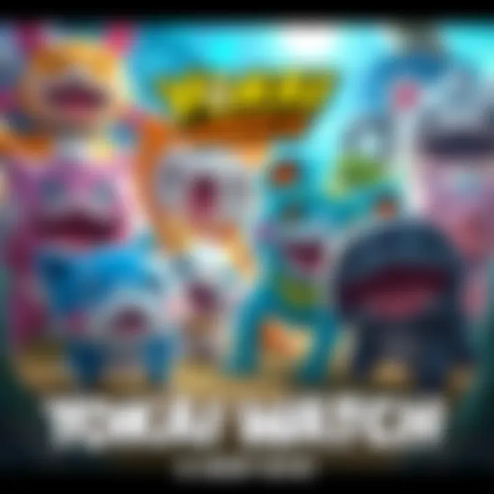 A group of colorful Yokai Watch characters in a playful scene, showcasing their unique designs and expressions.