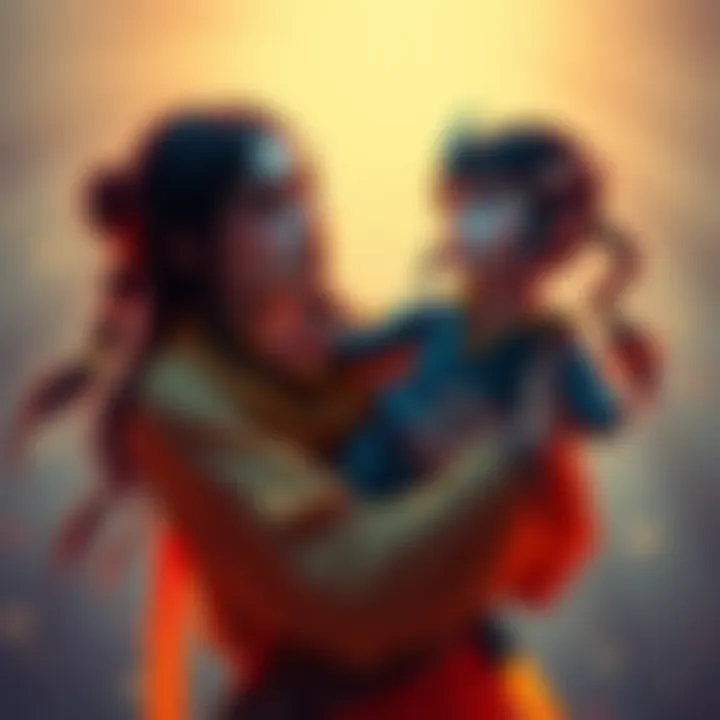 Yor holds an unknown figure in her arms, looking surprised and contemplative.