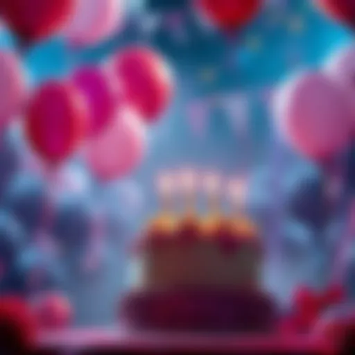 A birthday celebration scene with balloons and a cake, representing Yor's birthday confirmation.