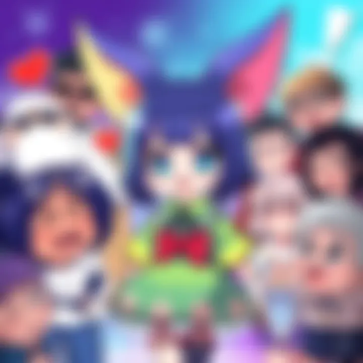 A colorful illustration of Yoru, showcasing her unique outfit and playful features, surrounded by mixed reactions from people, expressing diverse opinions.