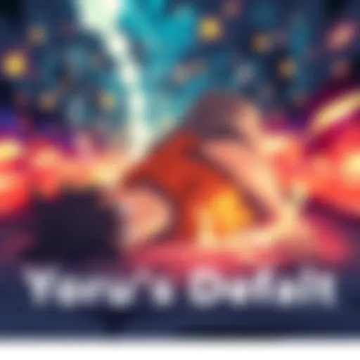 Yoru is lying defeated on the ground, resembling a classic anime scene, with a backdrop of healing energy and hopeful colors.