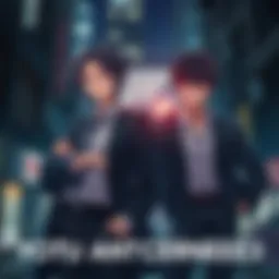 Yoru and Denji in a dramatic scene Yoru stands confidently with a determined look while Denji observes her, showcasing their intense character dynamics in a dark, urban setting.