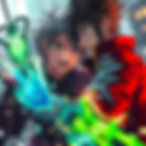 Yoru struggles to transform Denji into a weapon, showcasing their intense expressions and the surrounding chaos.