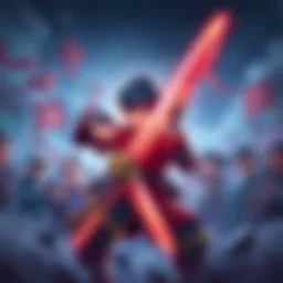 Yoru's favorite weapon A character named Yoru holding a distinctive sword, surrounded by enthusiastic fans discussing their favorite weapons on forums.