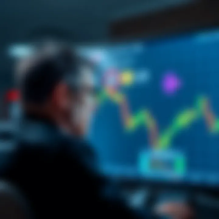 A stock market graph showing a sharp decline with a worried investor looking at a screen