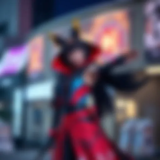 A person dressed as Yoruichi in a detailed costume, showing vibrant colors and intricate designs, posing in a dynamic stance.