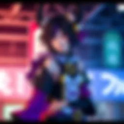 A person dressed as Yoruichi, showcasing a detailed costume with vibrant colors, posing in a confident stance.