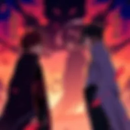 Yoruichi and Renji stand in a tense moment, looking at a shadowy figure representing Yhwach's past appearance, with expressions of surprise and determination.