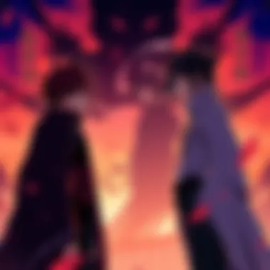 Yoruichi and Renji stand in a tense moment, looking at a shadowy figure representing Yhwach's past appearance, with expressions of surprise and determination.