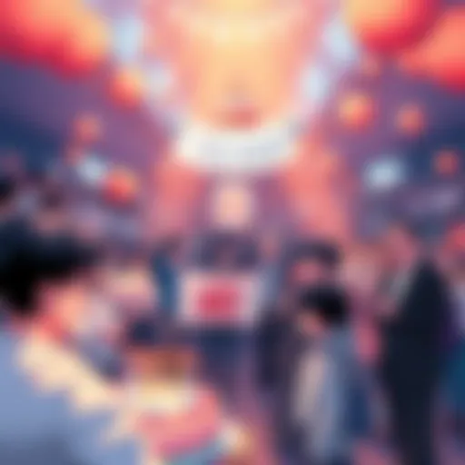 A festive gathering celebrating Yoshihiro Togashi's milestone birthday with fans holding banners and cakes.