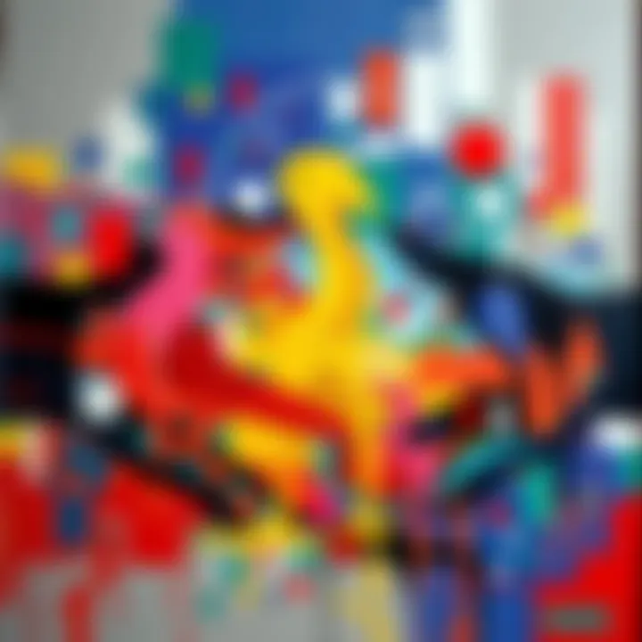 The painting 'You Have No Enemies' featuring vibrant colors and abstract shapes, conveying a sense of unity and peace.