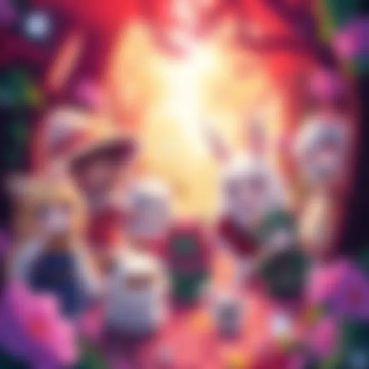 Youkai in Gensokyo A group of colorful Youkai in a vibrant forest, surrounded by magical elements of Gensokyo, showcasing their unique characteristics and playful nature.