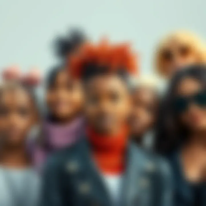 A group of young people showcasing a variety of fashion and hairstyles that reflect modern trends and cultural influences.