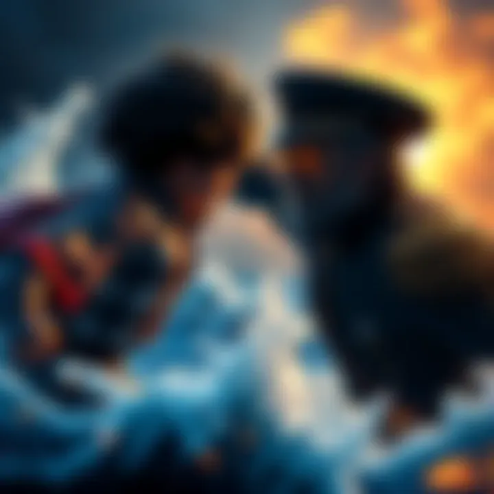 A fierce young Rocks engages in a battle against an admiral at sea, showcasing strength and determination