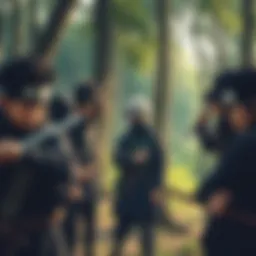 A group of young ninjas training in a forest, looking determined as they prepare for the Chunin Exams, showcasing their skills and teamwork.