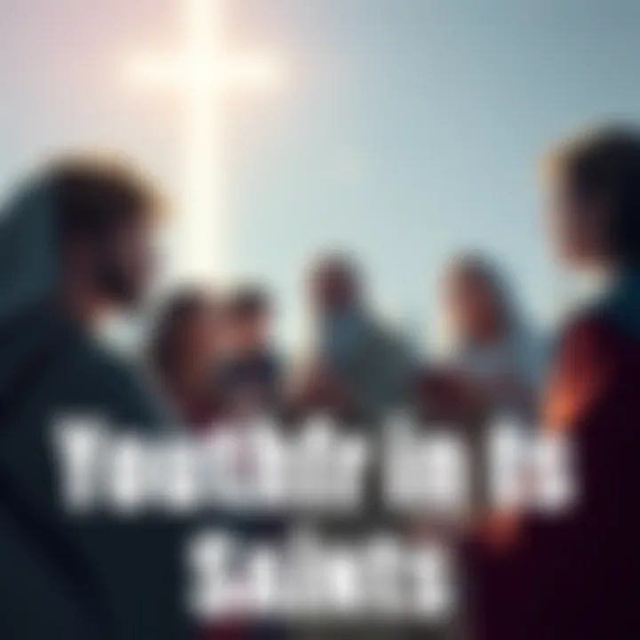 A group of young saints engaging in a conversation, showcasing their youthful energy and confidence. One elder saint watches over them, highlighting the contrast in ages.