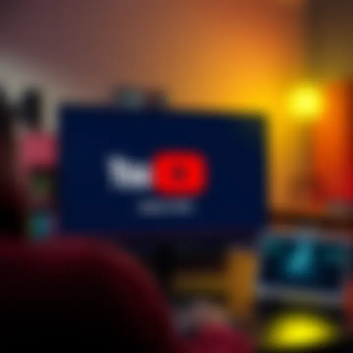 A digital illustration showing a YouTube interface with a bright red spoiler alert icon and a warning message about plot reveals.