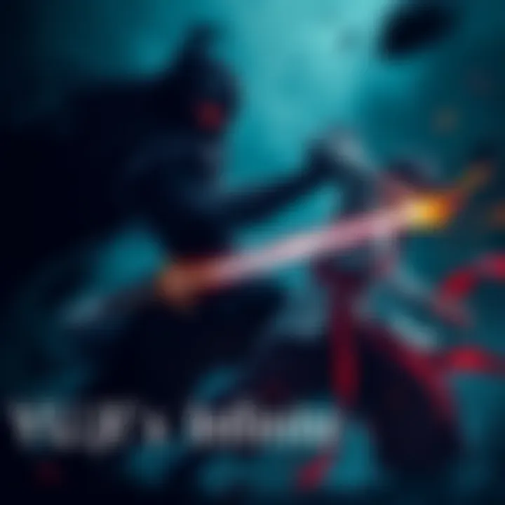 A young fighter, Yuji, is engaged in a fierce battle with a shadowy figure representing Mahito, symbolizing their eternal conflict. The backdrop is dark and ominous, enhancing the tension of their struggle.