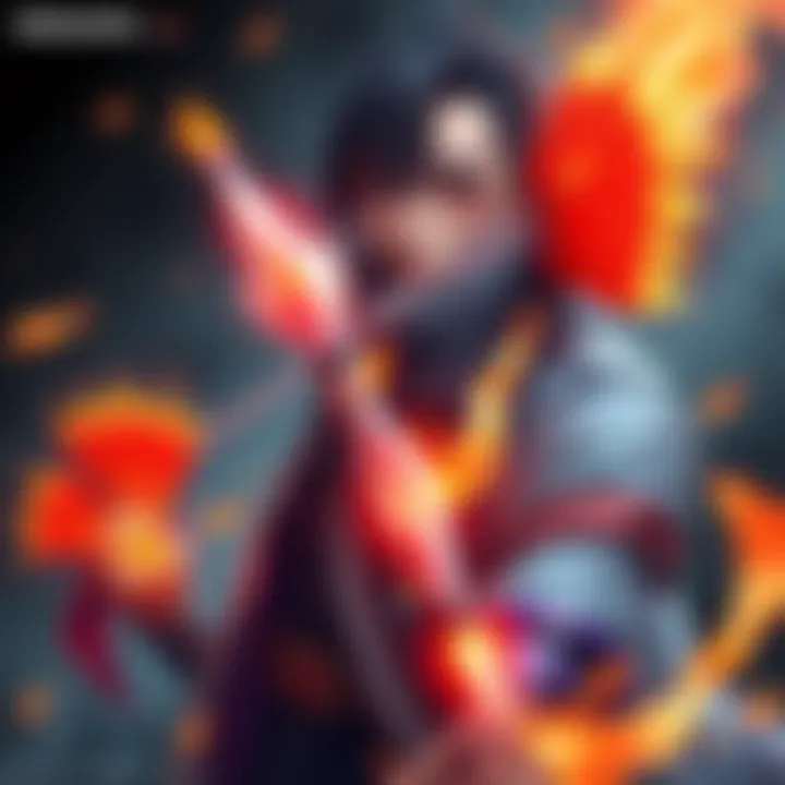 Art showing Yuji's character design featuring scissors as a weapon and creative fire arrows in a modern style.